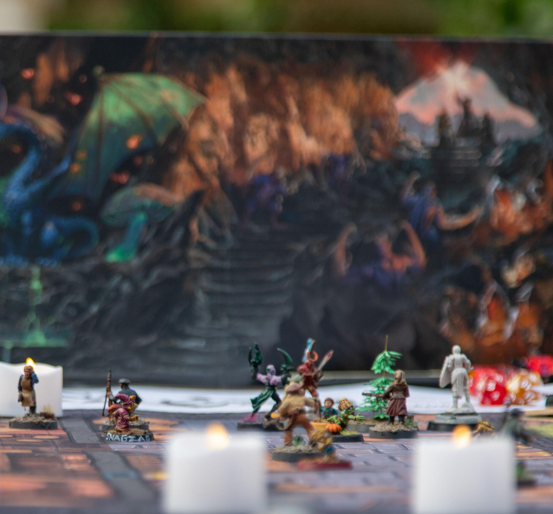 Image of miniatures on a gaming table. (Photo by Michael Grady)